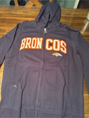NFL Navy Zip-Up Broncos Hoodie with Orange and White Logo